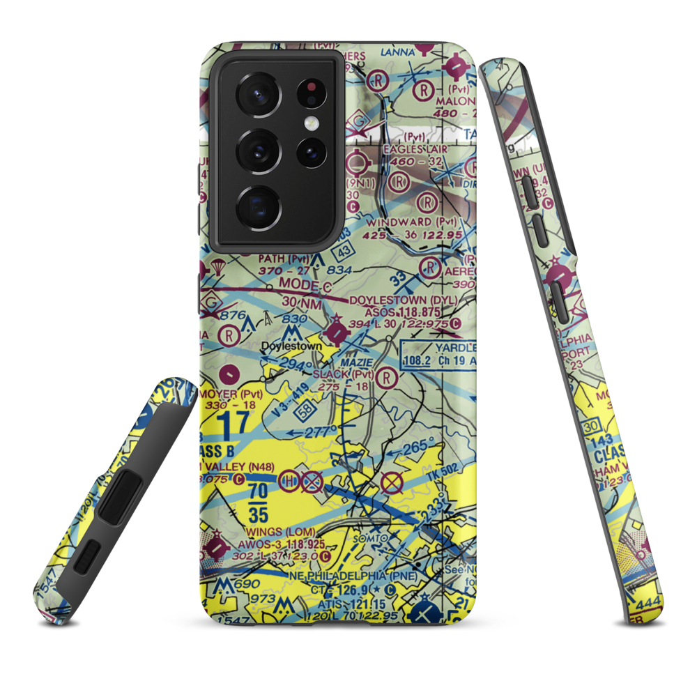 Doylestown Airport (DYL) VFR Sectional Samsung Phone Case Samsung Galaxy S21 Plus model shown