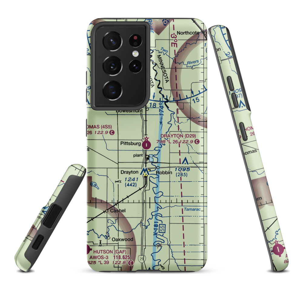 Drayton Municipal Airport (D29) VFR Sectional Samsung Phone Case Samsung Galaxy S21 Plus model shown