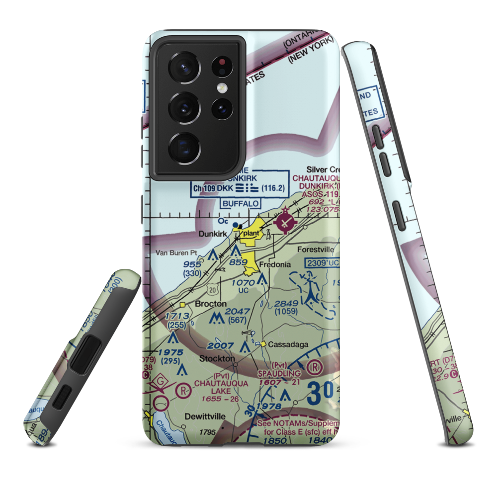 Dunkirk Airport (OVK) VFR Sectional Samsung Phone Case Samsung Galaxy S21 Plus model shown
