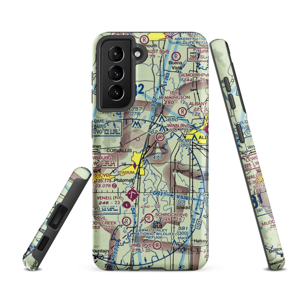 Dunning Vineyards Airport (OG01) VFR Sectional Samsung Phone Case Samsung Galaxy S21 FE model shown