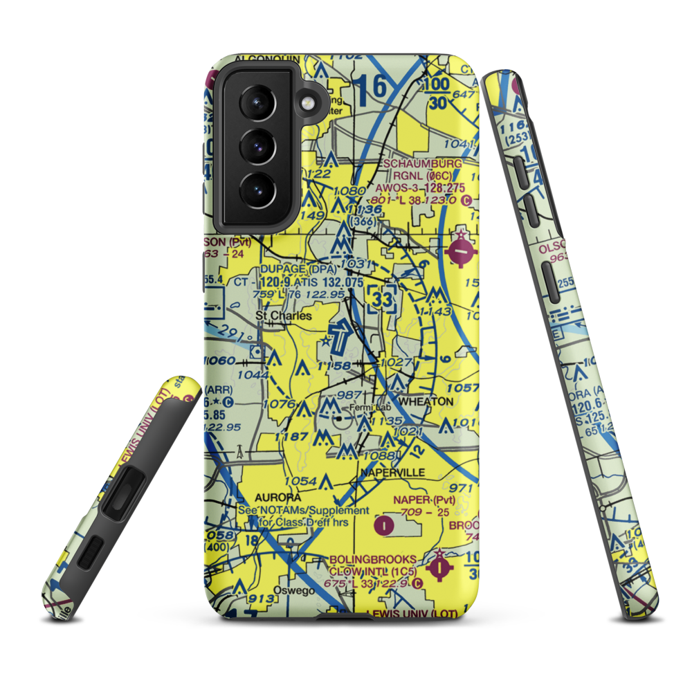 Dupage Airport (DPA) VFR Sectional Samsung Phone Case Samsung Galaxy S21 FE model shown