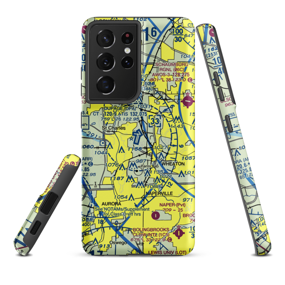 Dupage Airport (DPA) VFR Sectional Samsung Phone Case Samsung Galaxy S21 Plus model shown