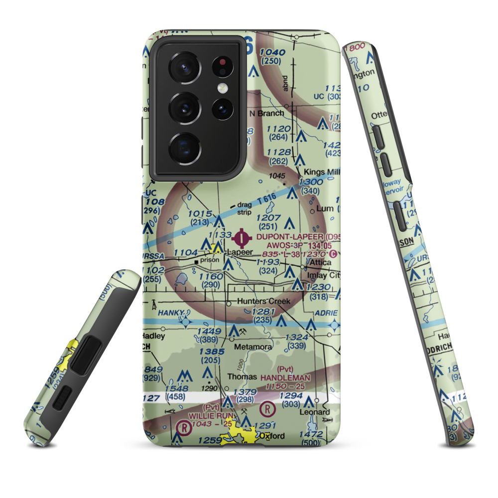 Dupont-Lapeer Airport (D95) VFR Sectional Samsung Phone Case Samsung Galaxy S21 Plus model shown