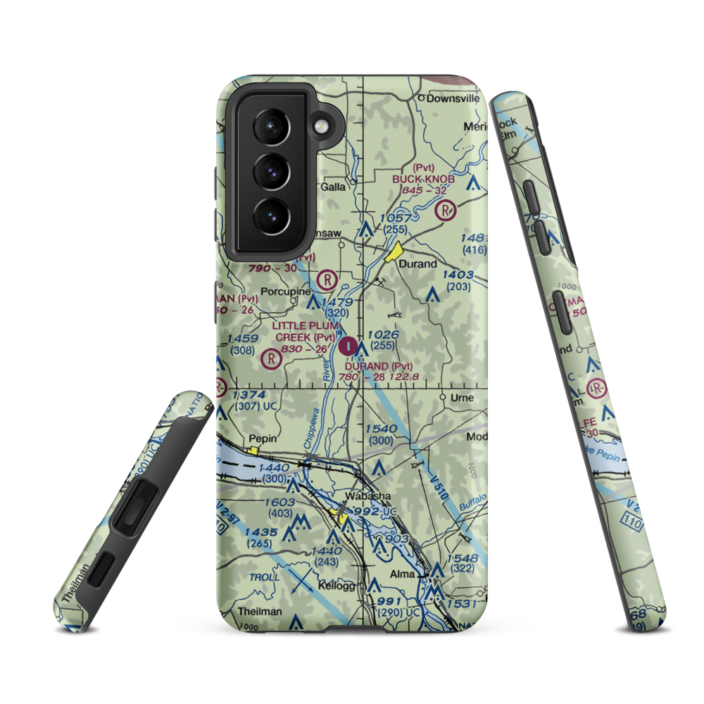 Durand Municipal Airport (WI25) VFR Sectional Samsung Phone Case Samsung Galaxy S21 FE model shown