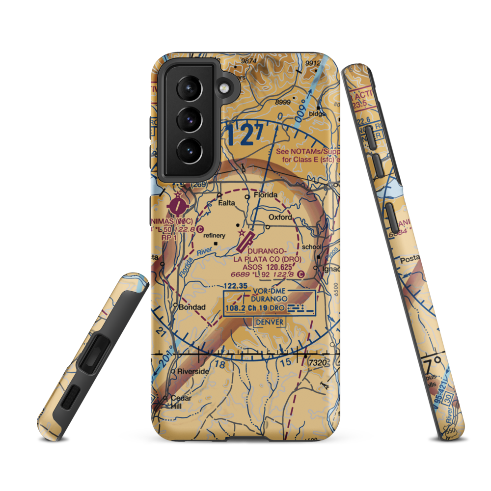 Durango La Plata County Airport (DRO) VFR Sectional Samsung Phone Case Samsung Galaxy S21 FE model shown