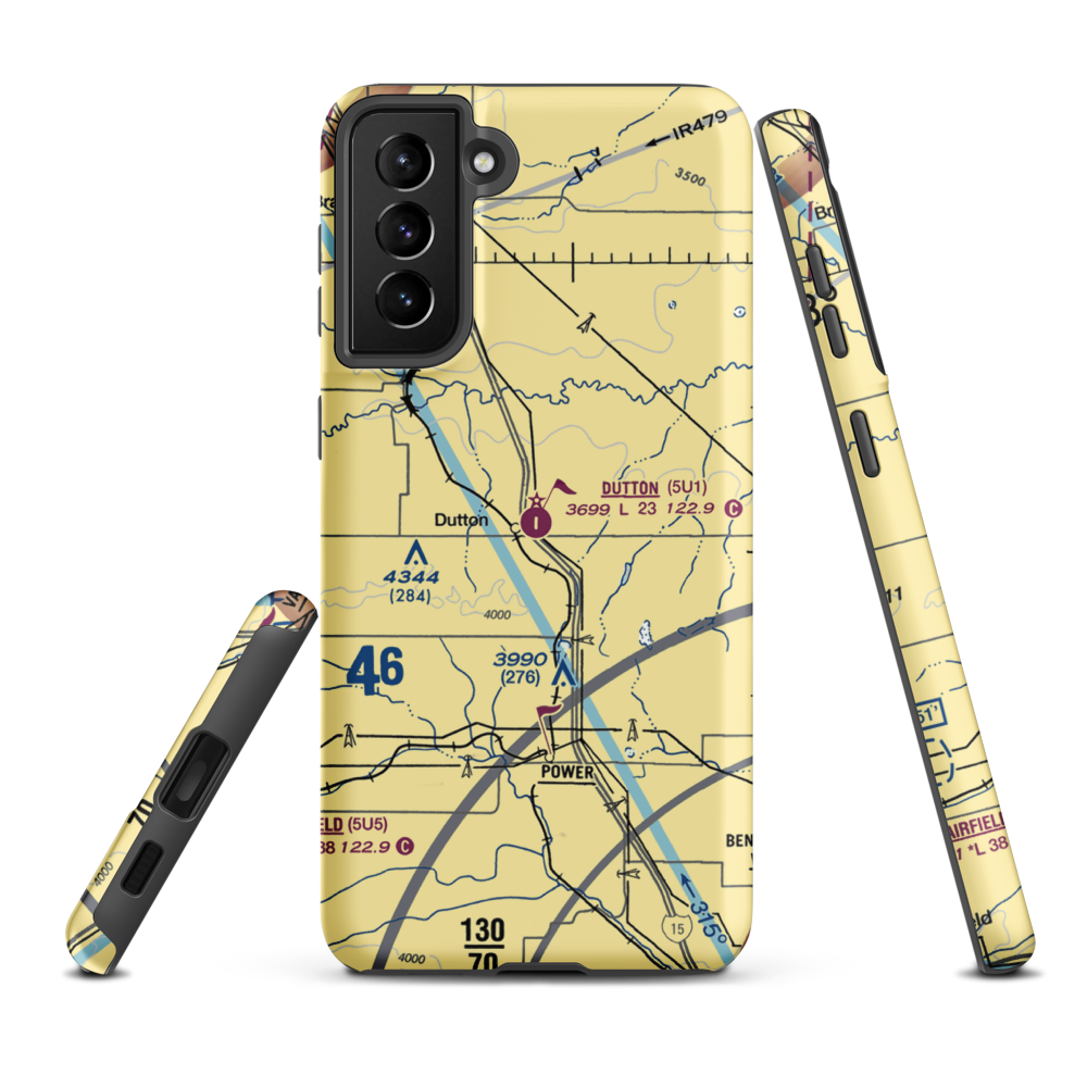 Dutton Airport (5U1) VFR Sectional Samsung Phone Case Samsung Galaxy S21 Plus model shown