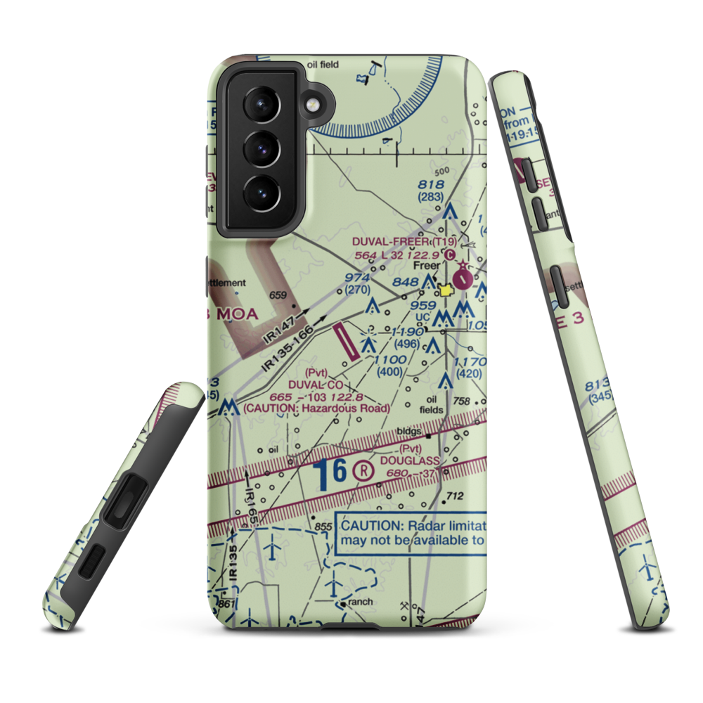 Duval County Ranch Co Airport (28TA) VFR Sectional Samsung Phone Case Samsung Galaxy S21 Plus model shown