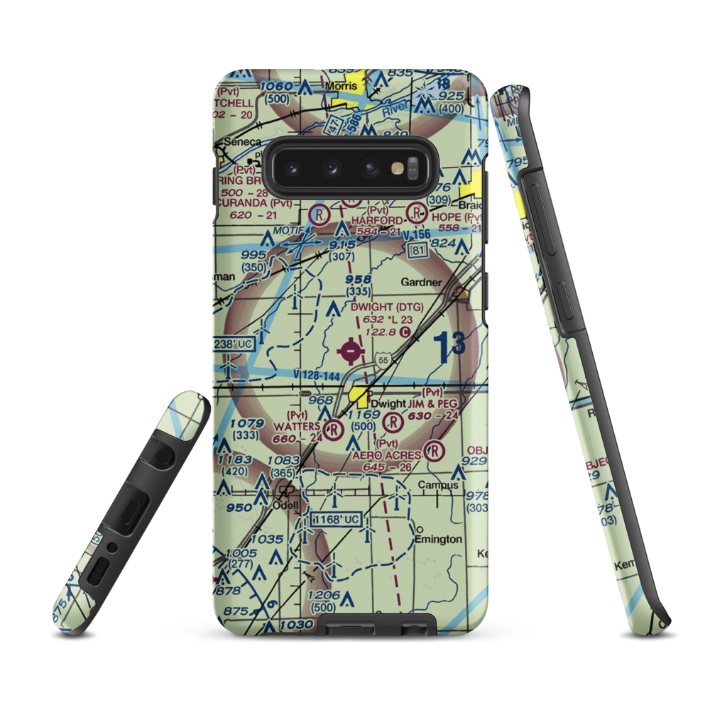 Dwight Airport (DTG) VFR Sectional Samsung Phone Case Samsung Galaxy S10e model shown
