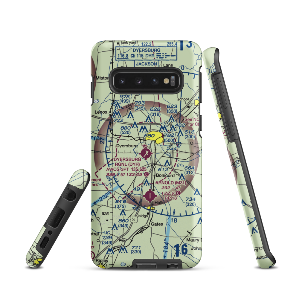 Dyersburg Regional Airport (DYR) VFR Sectional Samsung Phone Case Samsung Galaxy S10 model shown