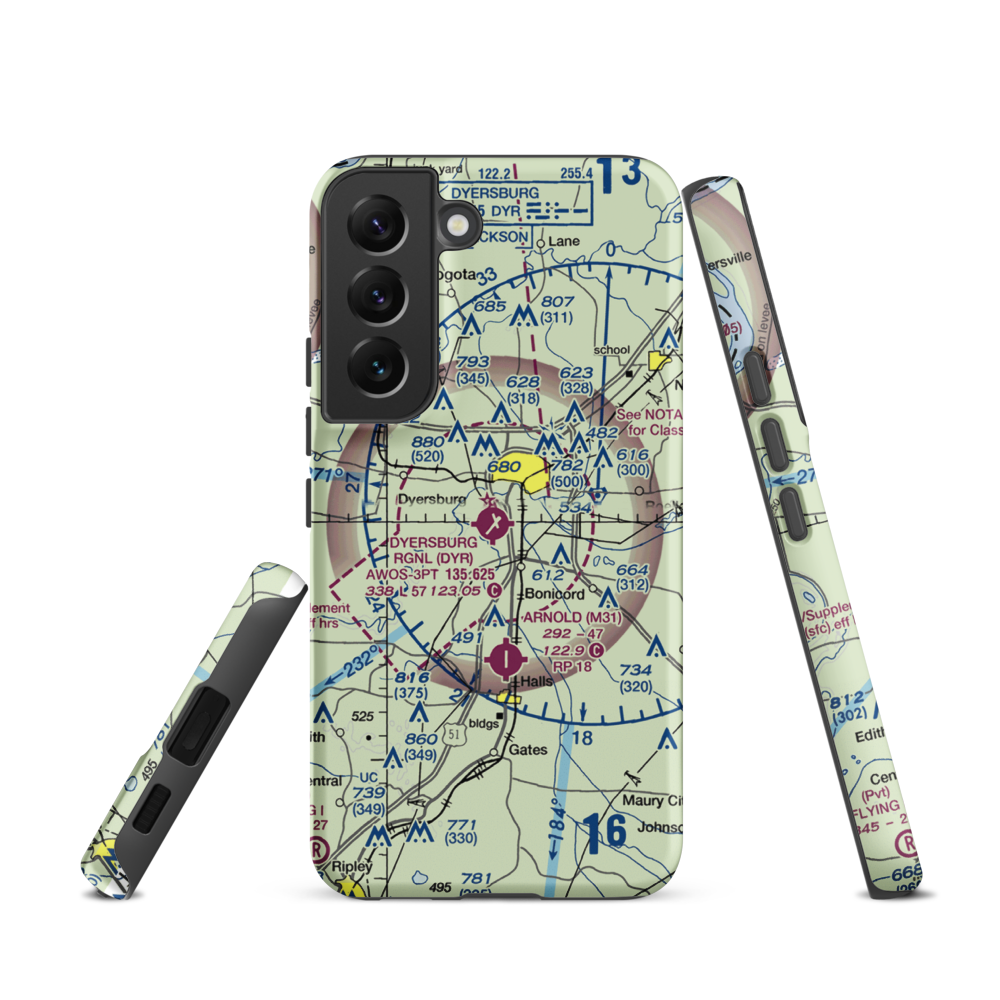 Dyersburg Regional Airport (DYR) VFR Sectional Samsung Phone Case Samsung Galaxy S22 model shown