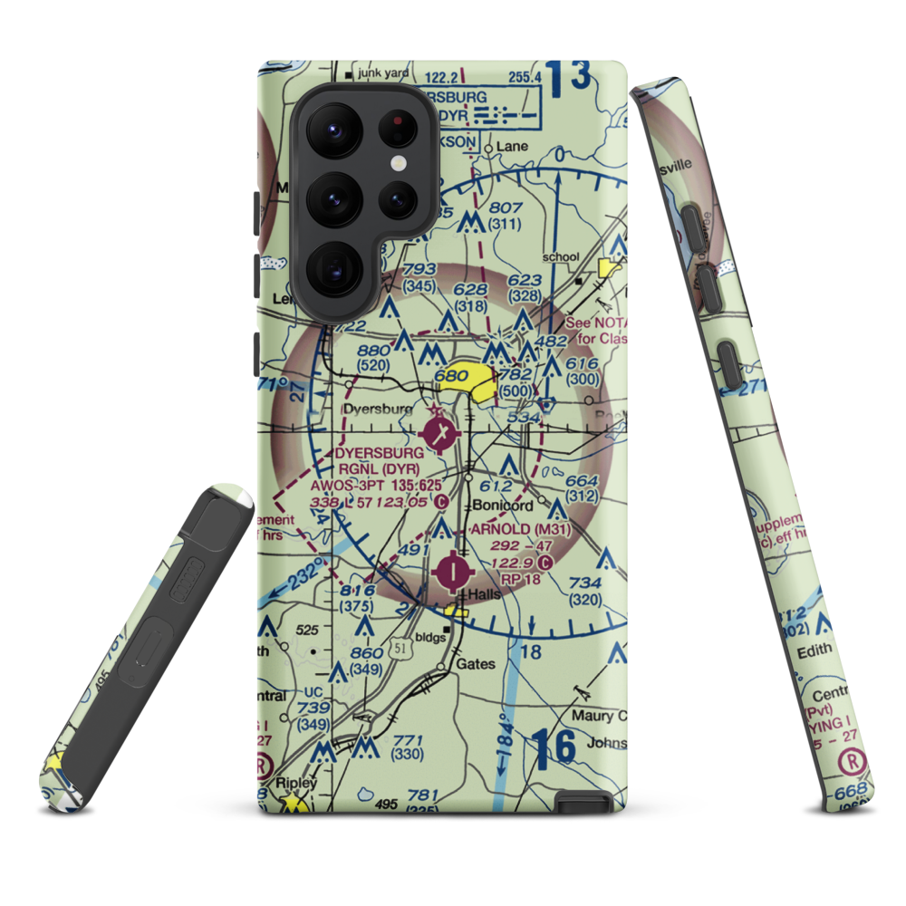 Dyersburg Regional Airport (DYR) VFR Sectional Samsung Phone Case Samsung Galaxy S22 Ultra model shown