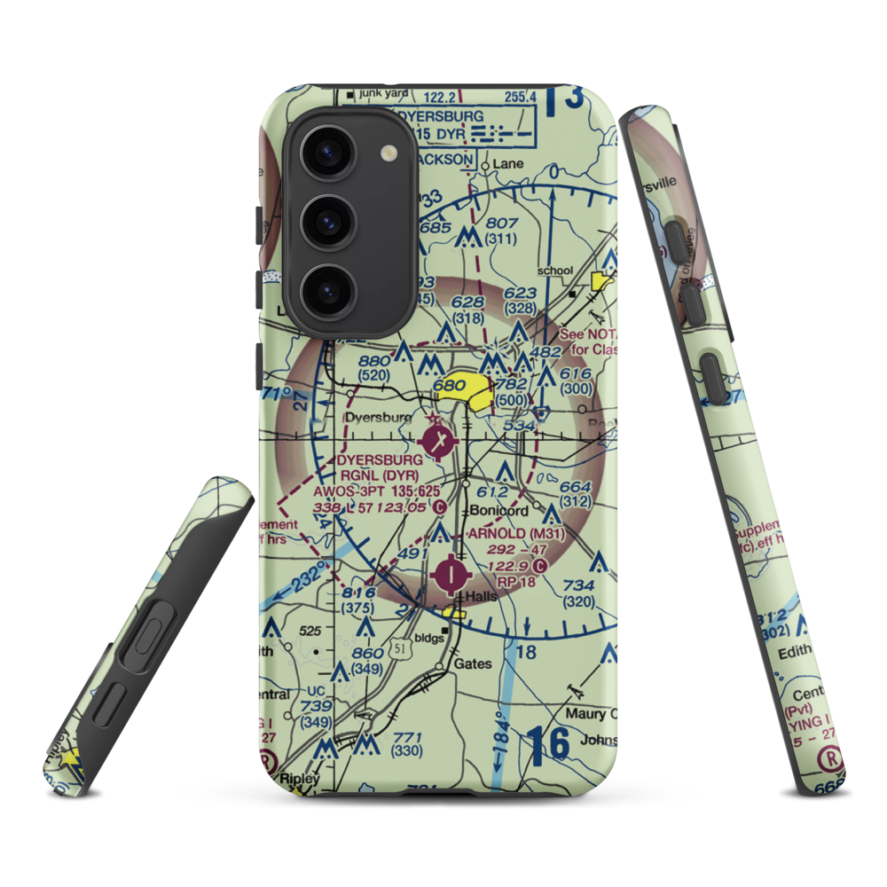 Dyersburg Regional Airport (DYR) VFR Sectional Samsung Phone Case Samsung Galaxy S23 Plus model shown