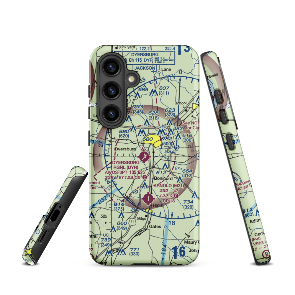 Dyersburg Regional Airport (DYR) VFR Sectional Samsung Phone Case Samsung Galaxy S24 model shown