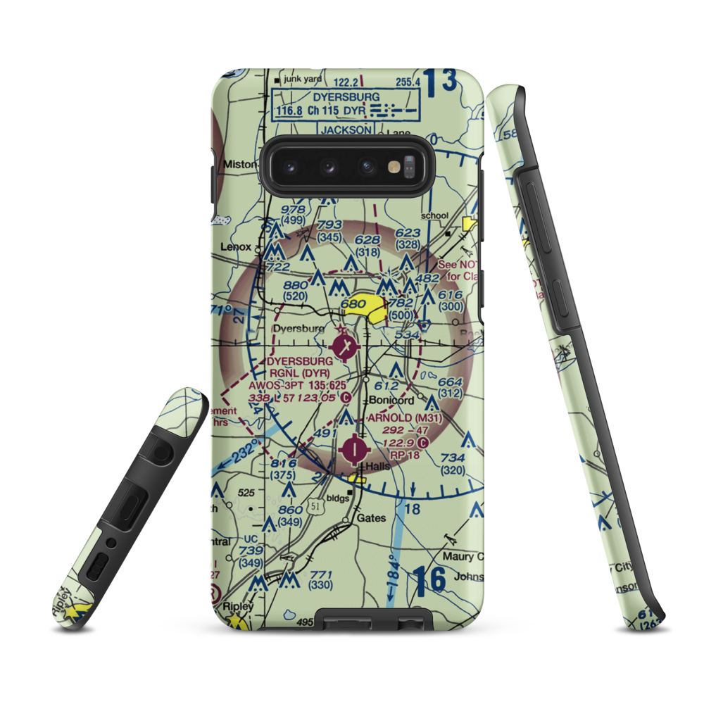 Dyersburg Regional Airport (DYR) VFR Sectional Samsung Phone Case Samsung Galaxy S10 Plus model shown