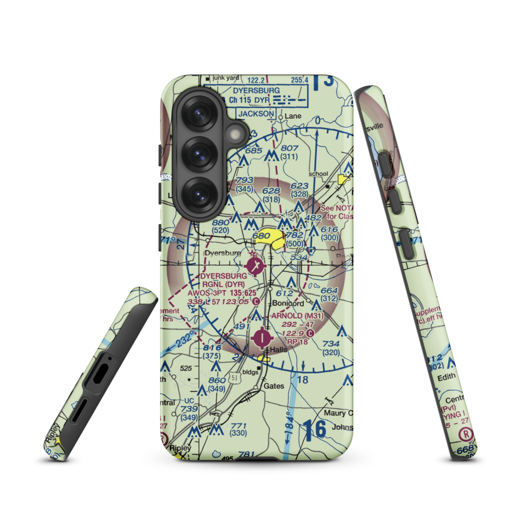 Dyersburg Regional Airport (DYR) VFR Sectional Samsung Phone Case Samsung Galaxy S25 model shown
