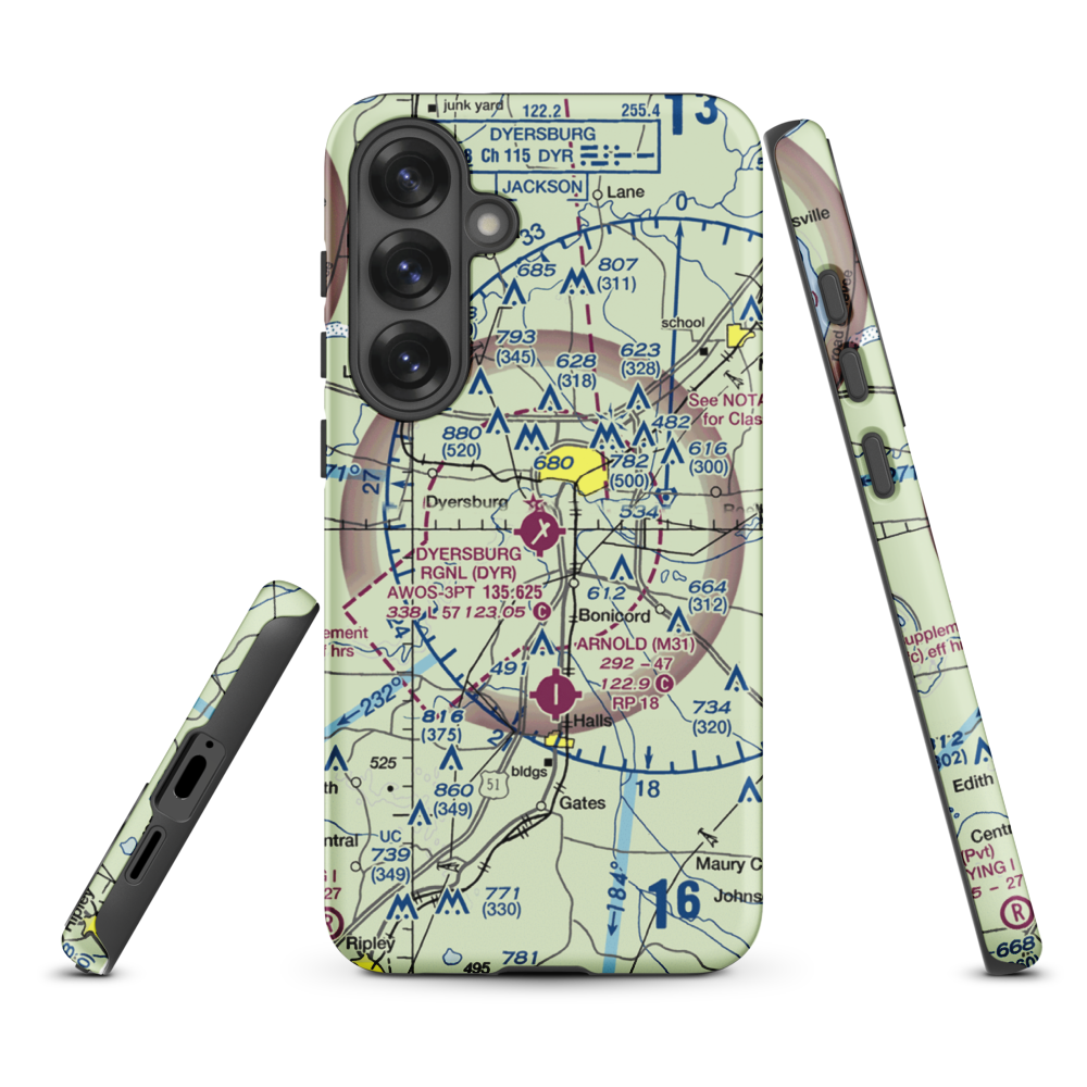 Dyersburg Regional Airport (DYR) VFR Sectional Samsung Phone Case Samsung Galaxy S25 Plus model shown