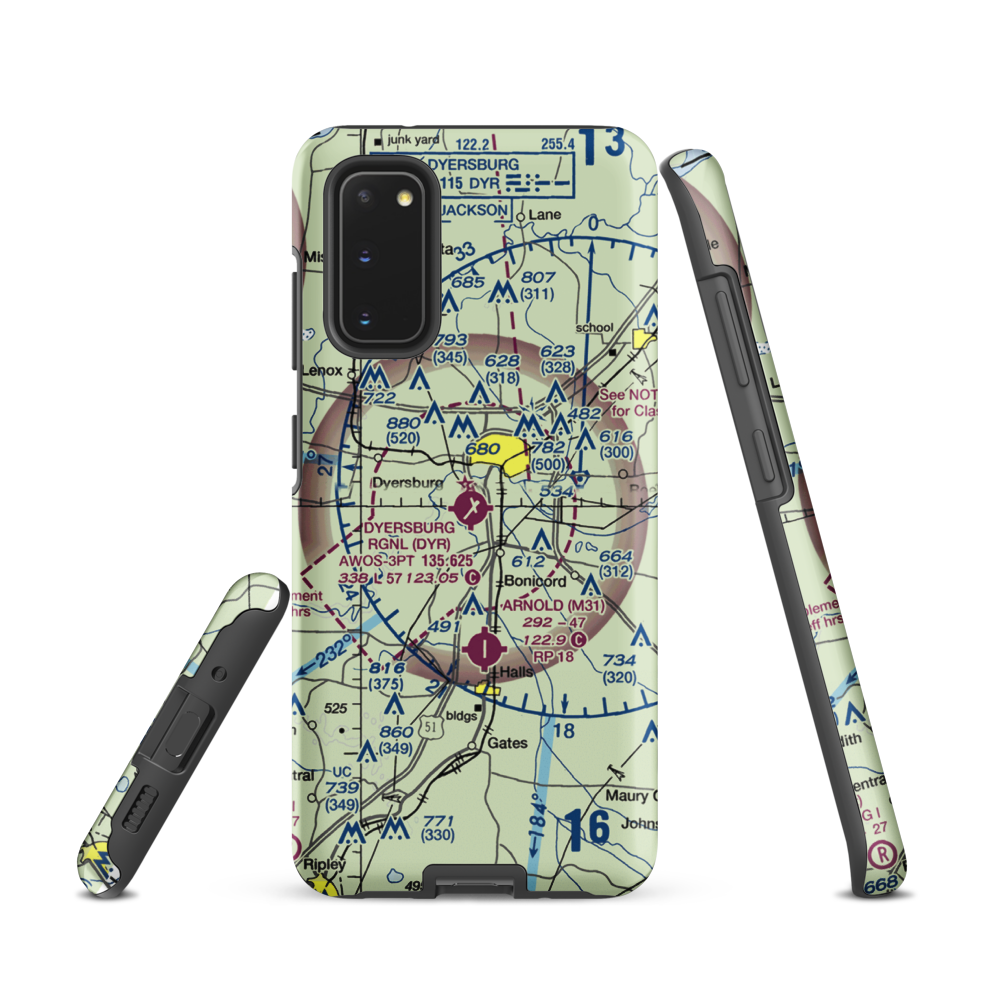 Dyersburg Regional Airport (DYR) VFR Sectional Samsung Phone Case Samsung Galaxy S20 model shown