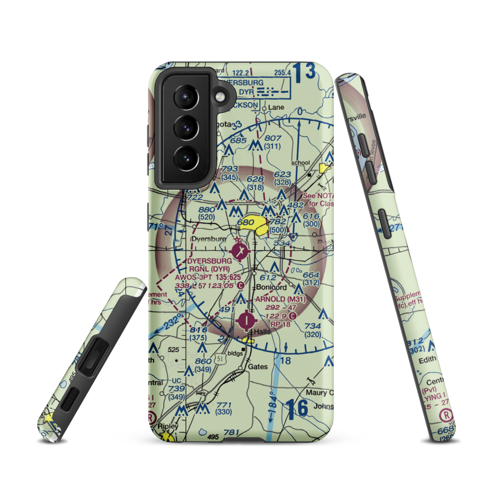 Dyersburg Regional Airport (DYR) VFR Sectional Samsung Phone Case Samsung Galaxy S21 model shown