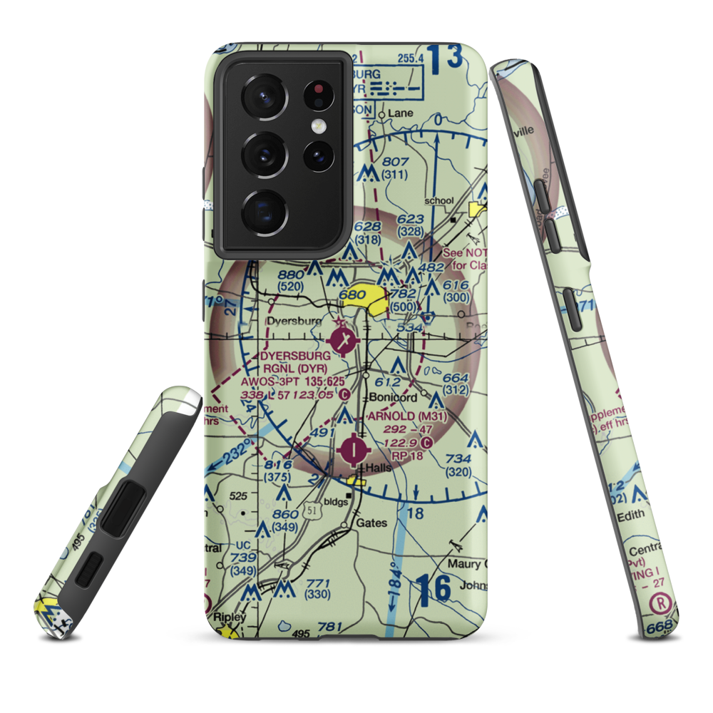 Dyersburg Regional Airport (DYR) VFR Sectional Samsung Phone Case Samsung Galaxy S21 Plus model shown