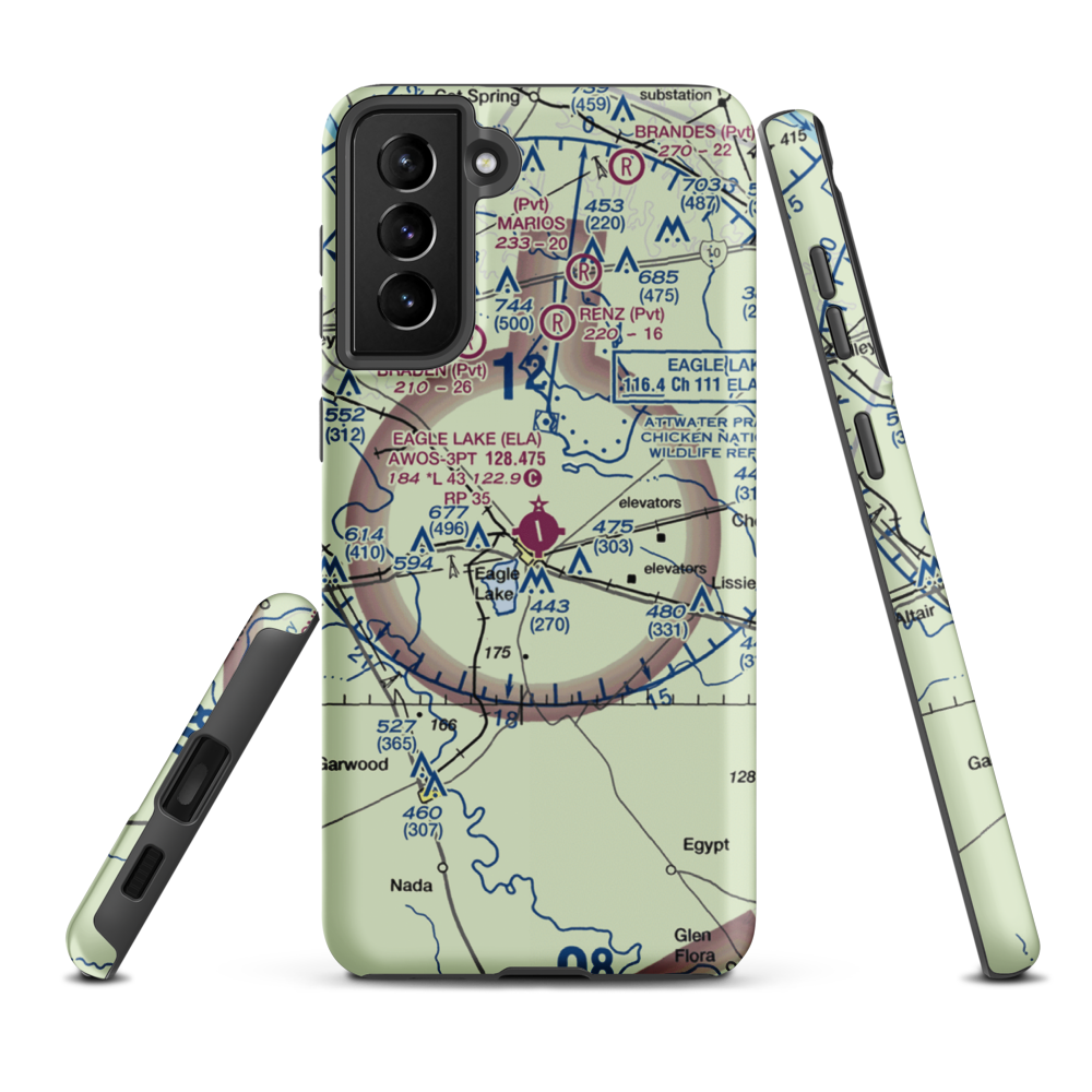 Eagle Lake Airport (ELA) VFR Sectional Samsung Phone Case Samsung Galaxy S21 FE model shown