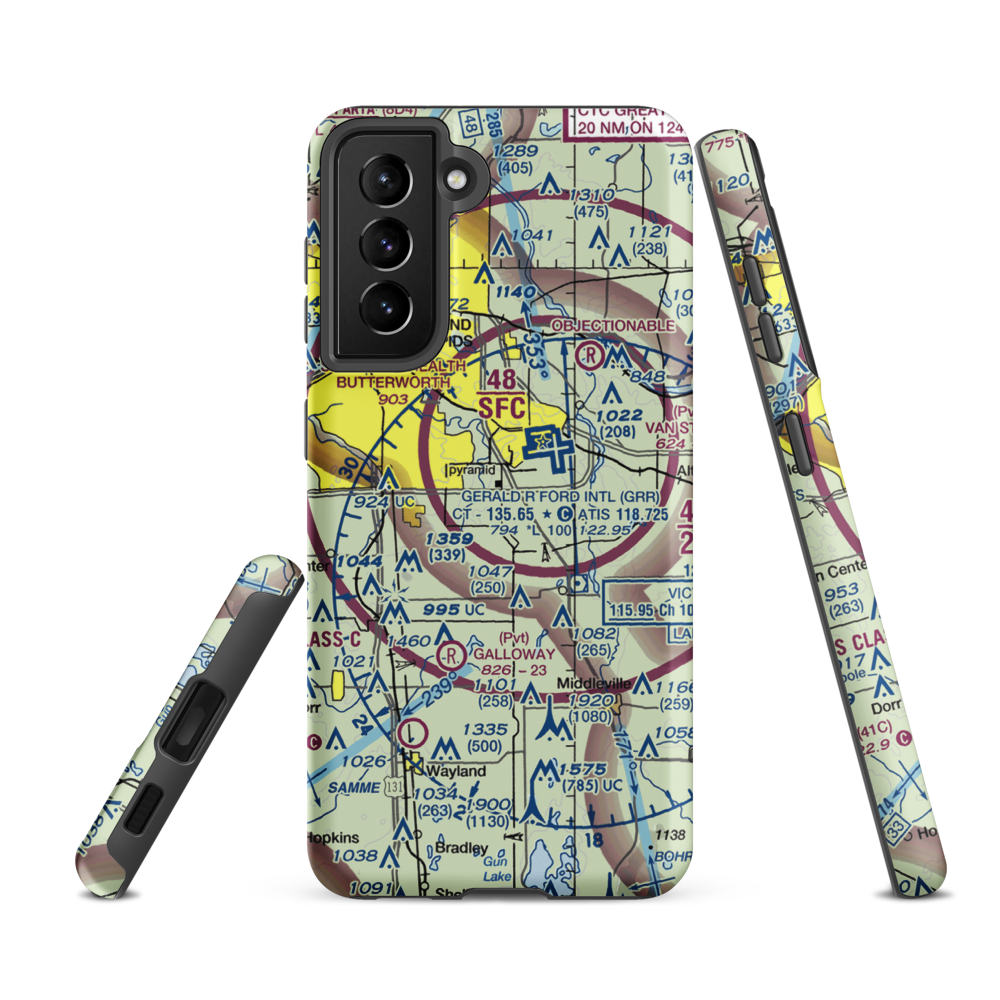 East-West Paris Airport (14MI) VFR Sectional Samsung Phone Case Samsung Galaxy S21 FE model shown