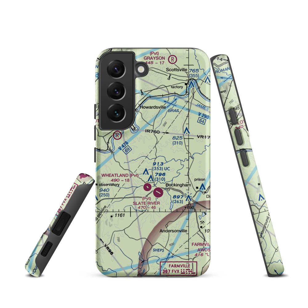 Eastview Airport (VG32) VFR Sectional Samsung Phone Case Samsung Galaxy S22 model shown