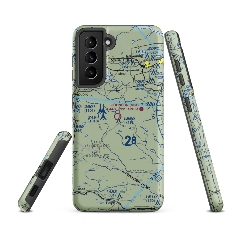 Edward F Johnson Airport (M61) VFR Sectional Samsung Phone Case Samsung Galaxy S21 FE model shown