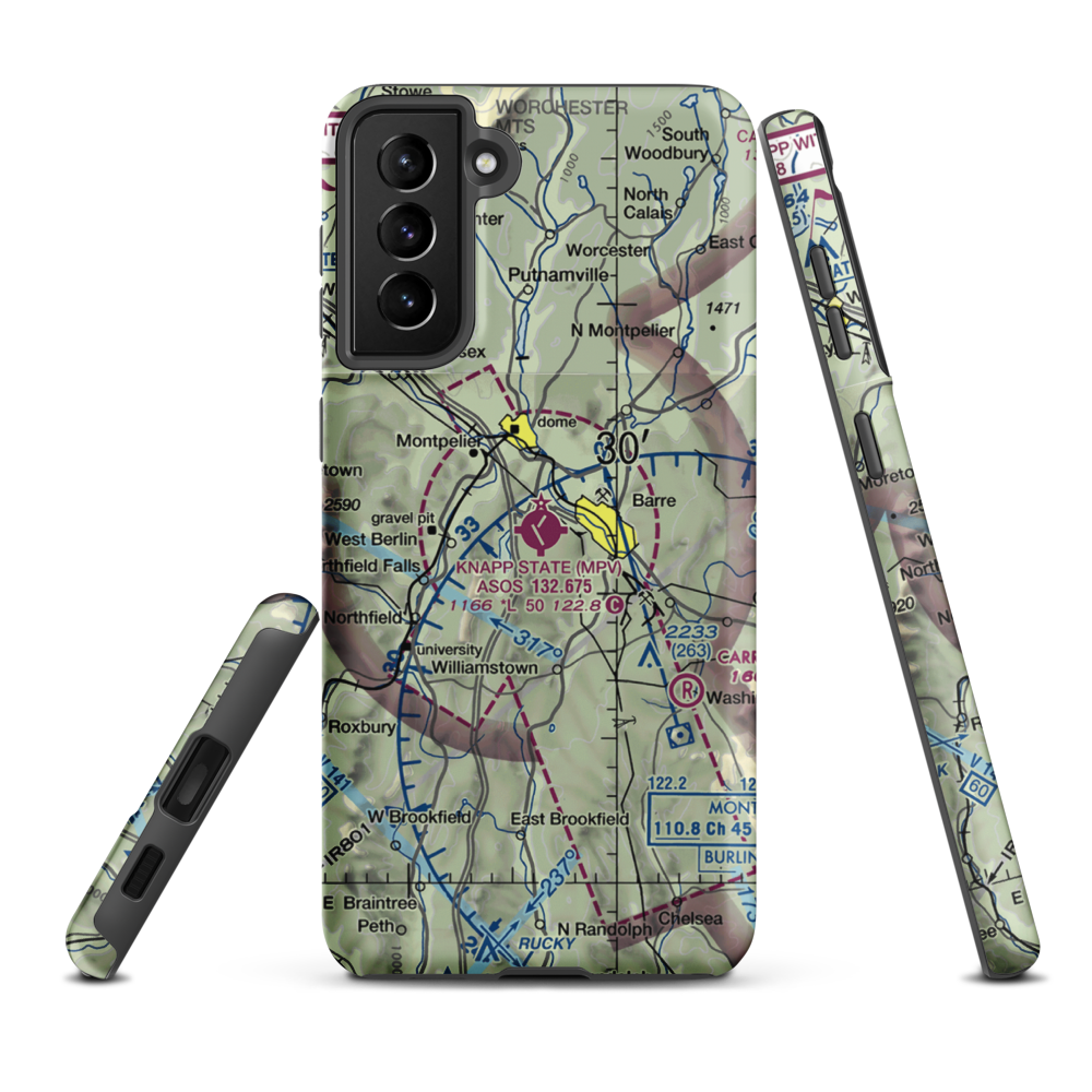 Edward F Knapp State Airport (MPV) VFR Sectional Samsung Phone Case Samsung Galaxy S21 FE model shown