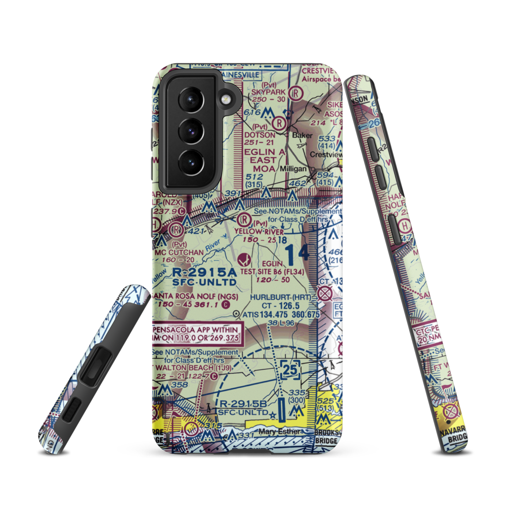 Eglin Auxiliary Field 6 Airport (KZ01) VFR Sectional Samsung Phone Case Samsung Galaxy S21 model shown