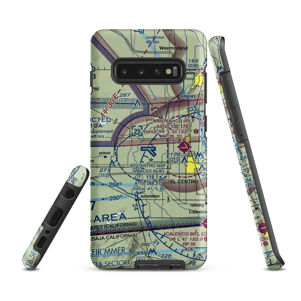 El Centro NAF Airport (Vraciu Field) (NJK) VFR Sectional Samsung Phone Case Samsung Galaxy S10e model shown