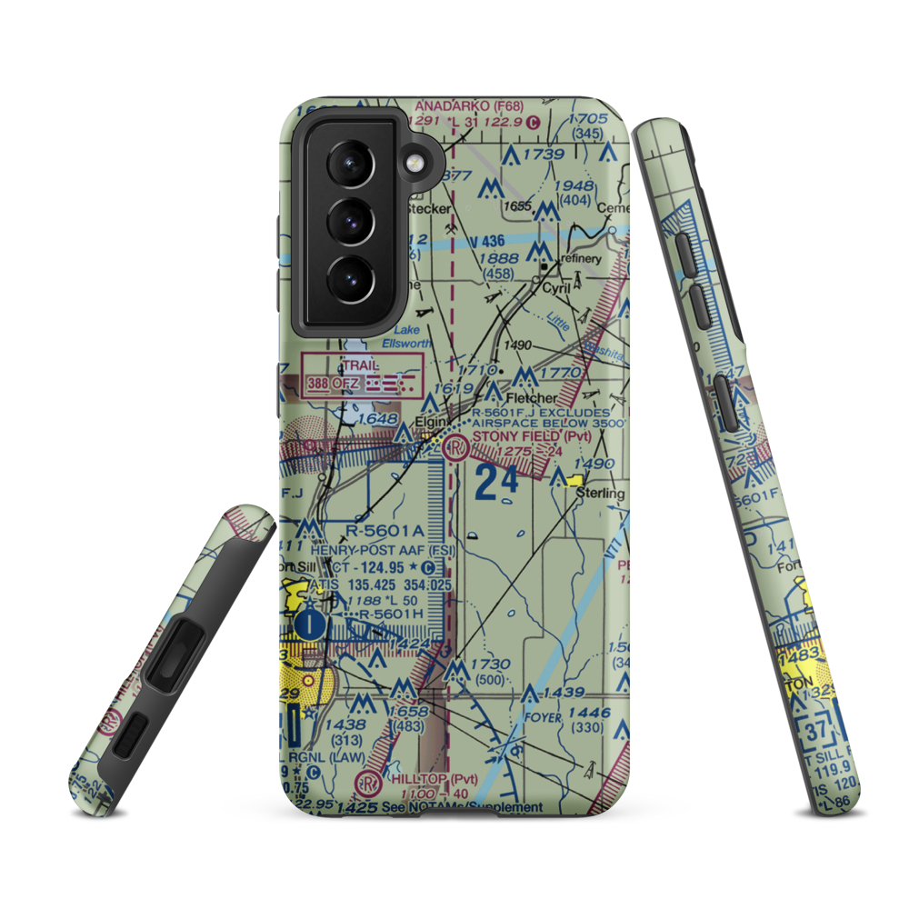 Elgin's Stony Field Airport (OK03) VFR Sectional Samsung Phone Case Samsung Galaxy S21 FE model shown