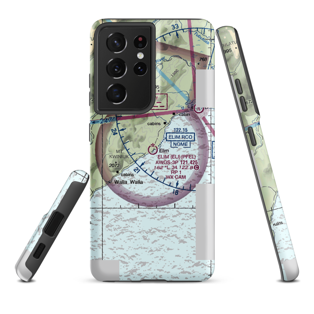 Elim Airport (ELI) VFR Sectional Samsung Phone Case Samsung Galaxy S21 Plus model shown