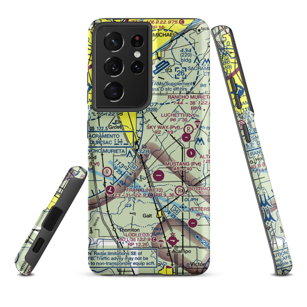 Elk Grove Airport (E27) VFR Sectional Samsung Phone Case Samsung Galaxy S21 Plus model shown