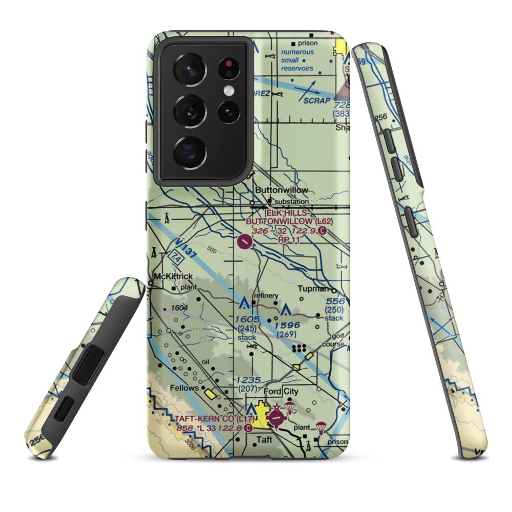 Elk Hills Buttonwillow Airport (L62) VFR Sectional Samsung Phone Case Samsung Galaxy S21 Plus model shown