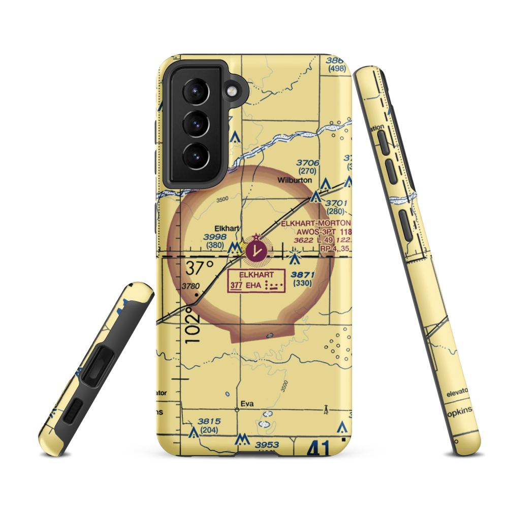 Elkhart Morton County Airport (EHA) VFR Sectional Samsung Phone Case Samsung Galaxy S21 FE model shown