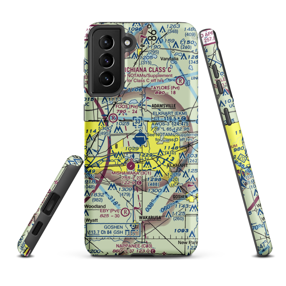 Elkhart Municipal Airport (EKM) VFR Sectional Samsung Phone Case Samsung Galaxy S21 FE model shown