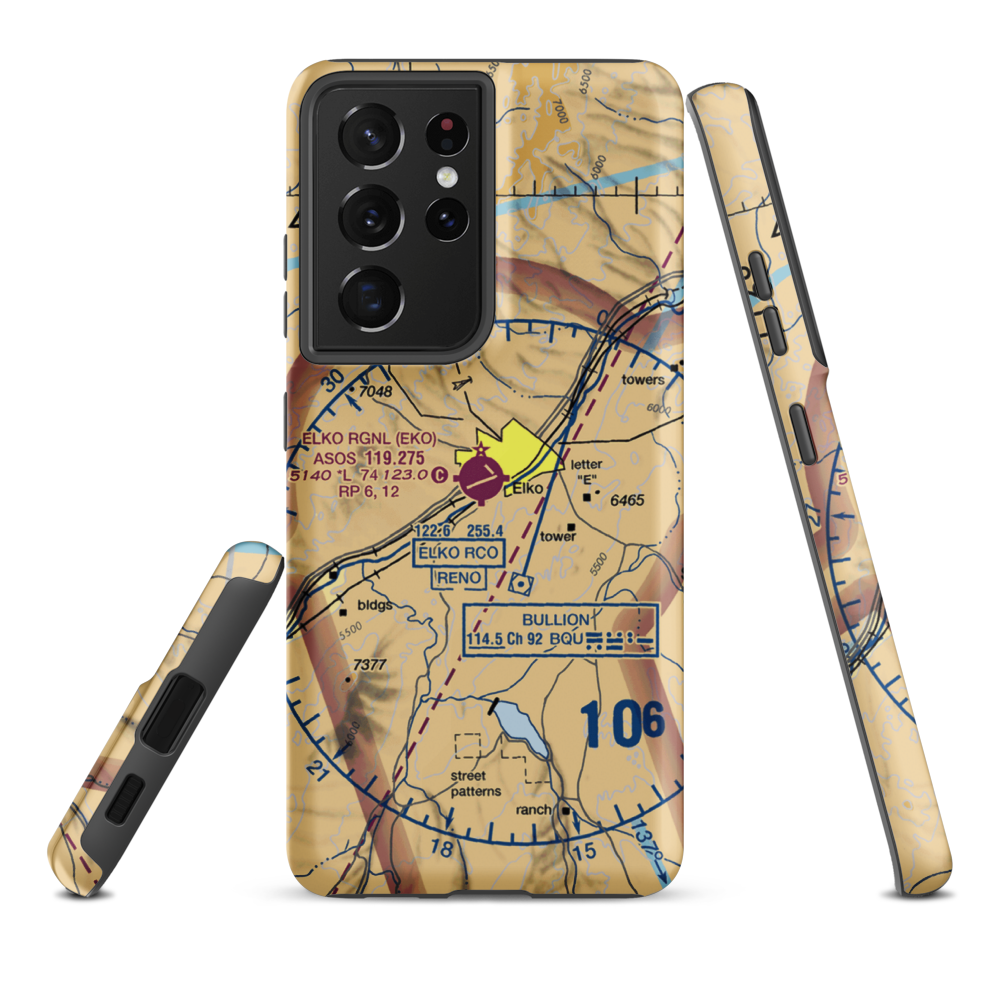 Elko Regional Airport (EKO) VFR Sectional Samsung Phone Case Samsung Galaxy S21 Plus model shown