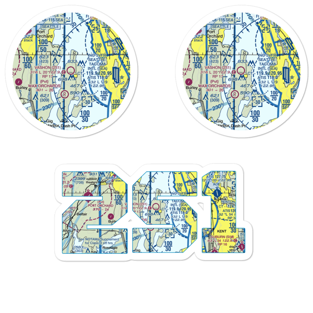 Vashon Municipal Airport (2S1) VFR Sectional Sticker Pack 