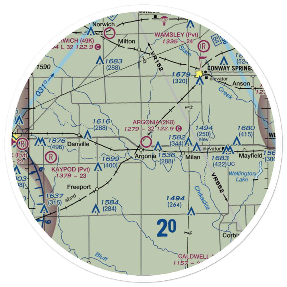 Argonia Municipal Airport (2K8) VFR Sectional Sticker (30 mile) 