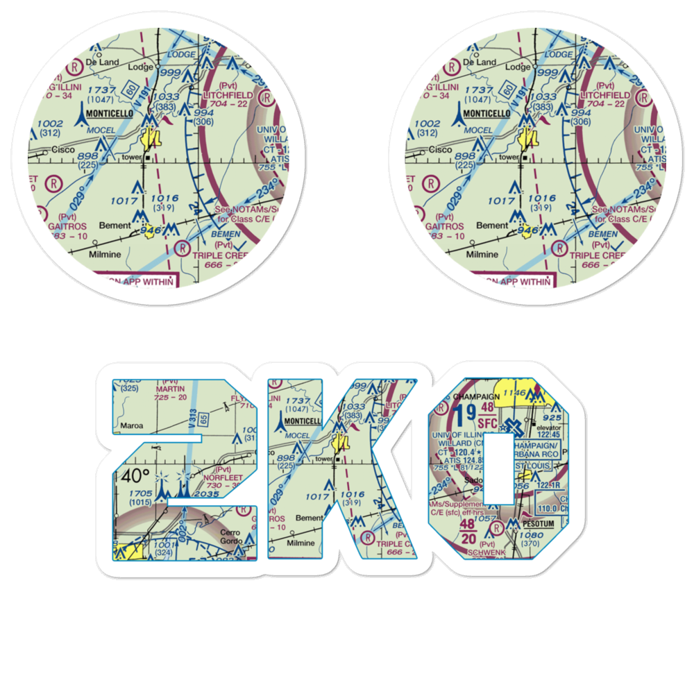Piatt County Airport (2K0) VFR Sectional Sticker Pack 