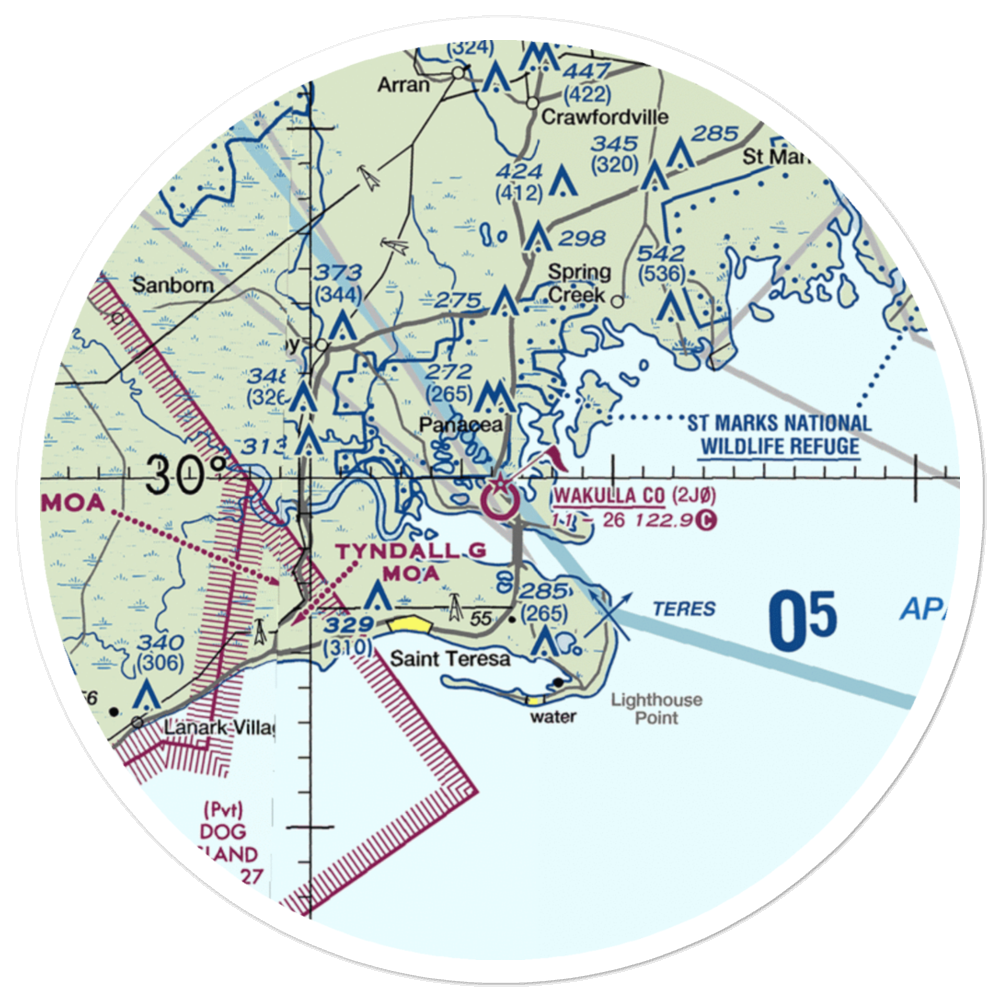 Wakulla County Airport (2J0) VFR Sectional Sticker (30 mile) 