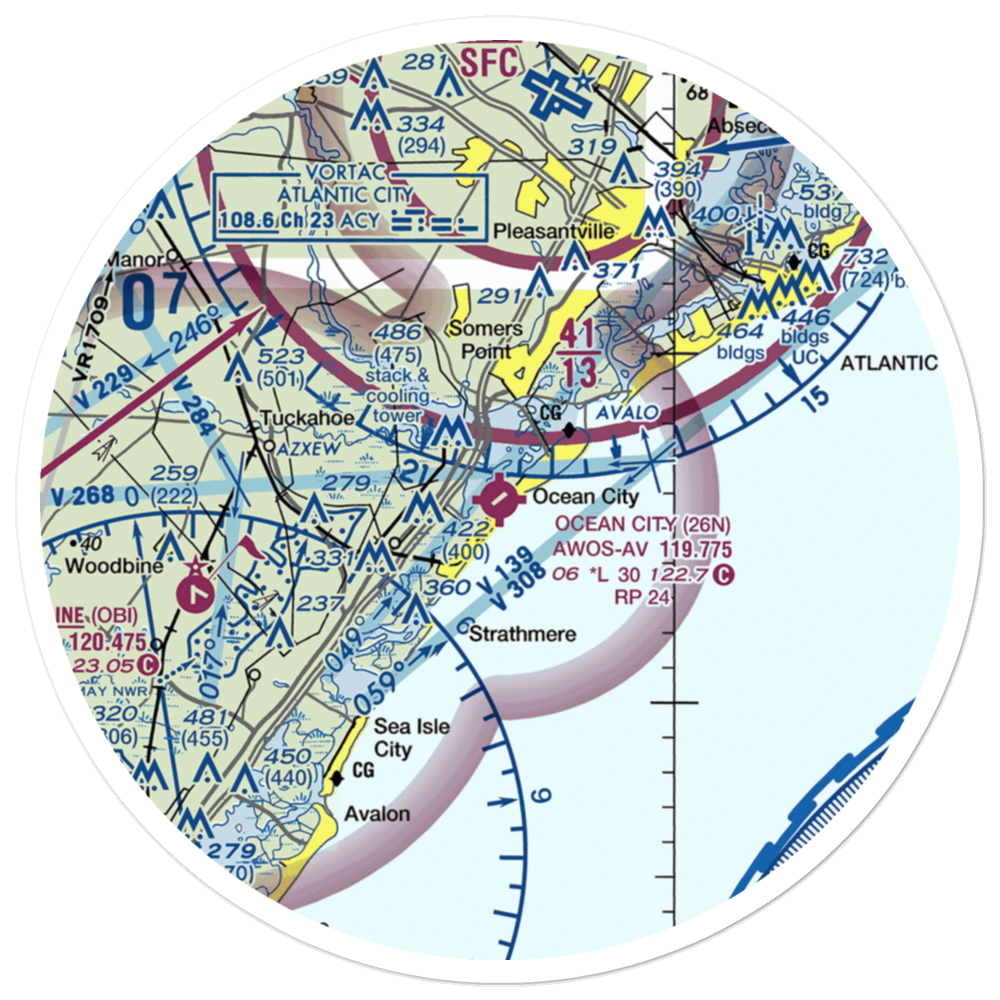 Ocean City Municipal Airport (26N) VFR Sectional Sticker (30 mile) 