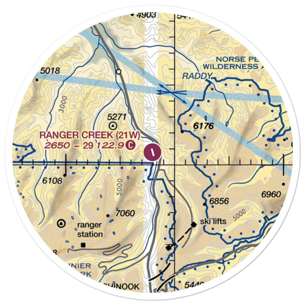 Ranger Creek Airport (21W) VFR Sectional Sticker (20 mile) 