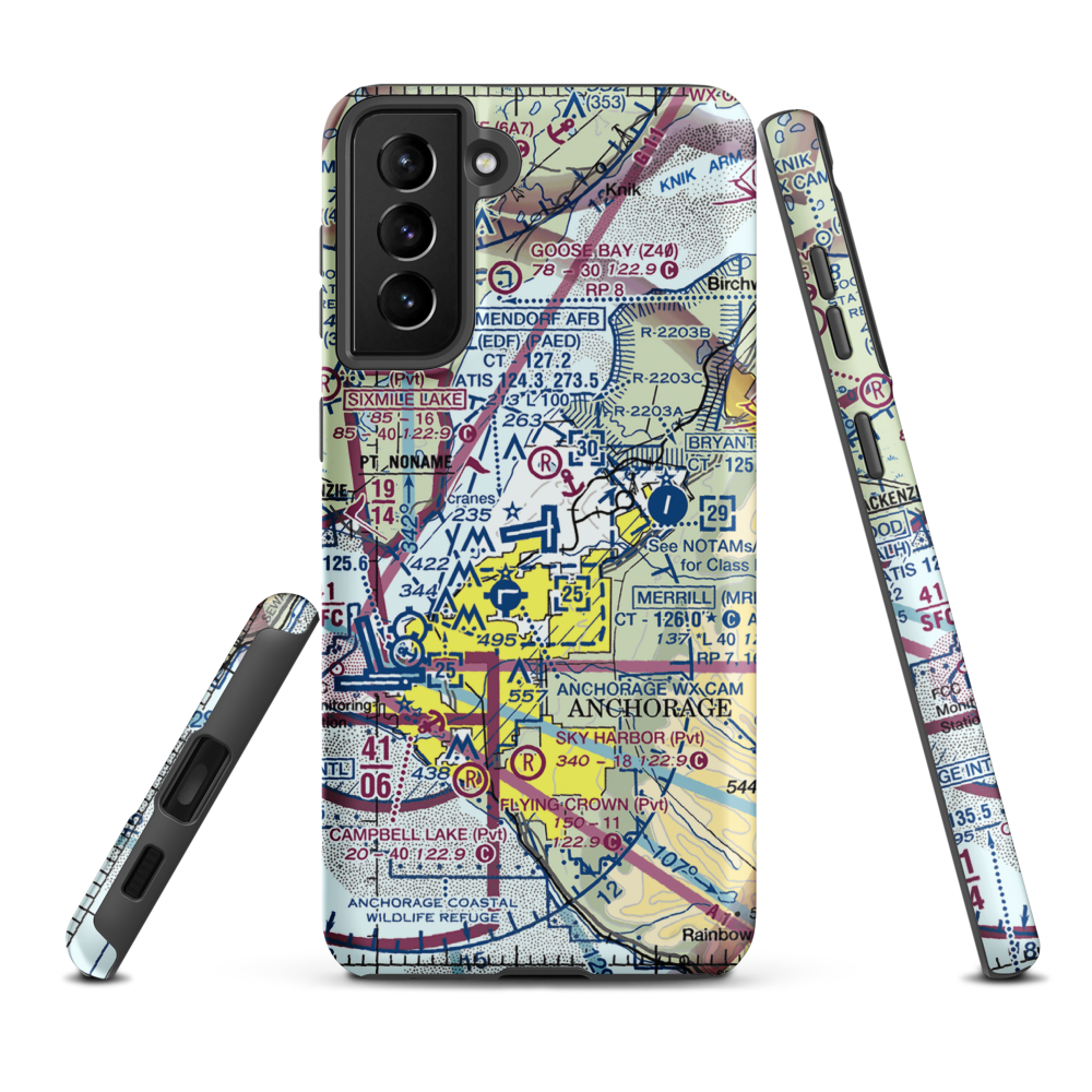 Elmendorf Air Force Base (EDF) VFR Sectional Samsung Phone Case Samsung Galaxy S21 Plus model shown