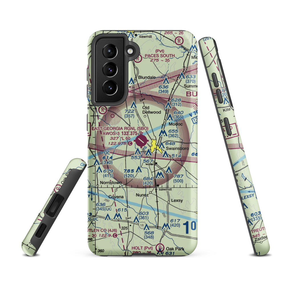 Emanuel County Airport (SBO) VFR Sectional Samsung Phone Case Samsung Galaxy S21 FE model shown