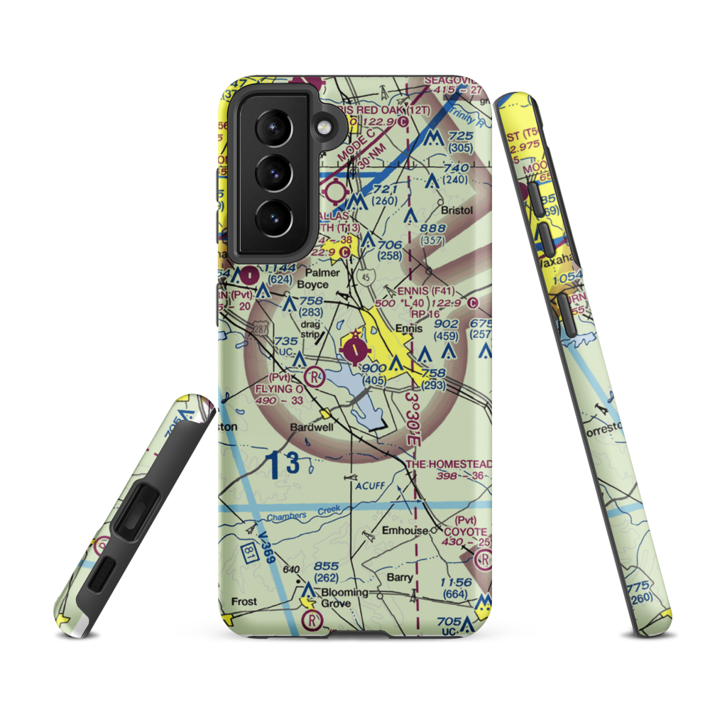Ennis Municipal Airport (F41) VFR Sectional Samsung Phone Case Samsung Galaxy S21 FE model shown
