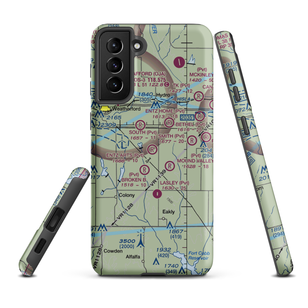 Entz Arts Airport (16OK) VFR Sectional Samsung Phone Case Samsung Galaxy S21 FE model shown