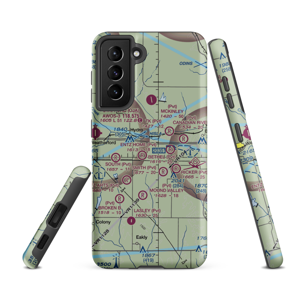 Entz Oliver Airport (1OK6) VFR Sectional Samsung Phone Case Samsung Galaxy S21 FE model shown