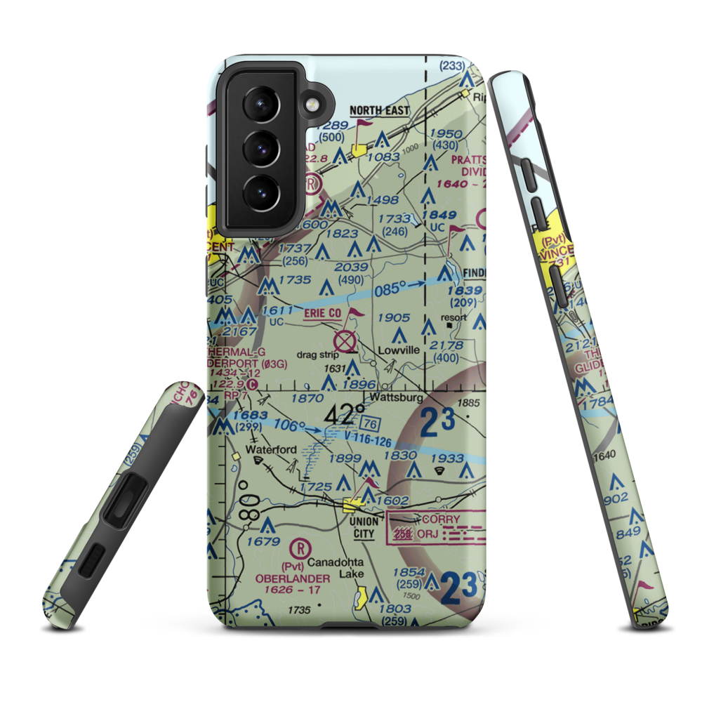 Erie County Airport (3G1) VFR Sectional Samsung Phone Case Samsung Galaxy S21 Plus model shown
