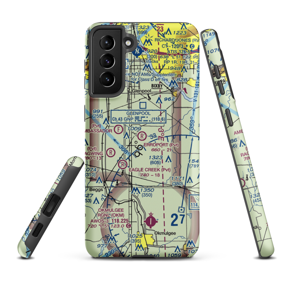 Erroport Airport (OK13) VFR Sectional Samsung Phone Case Samsung Galaxy S21 FE model shown